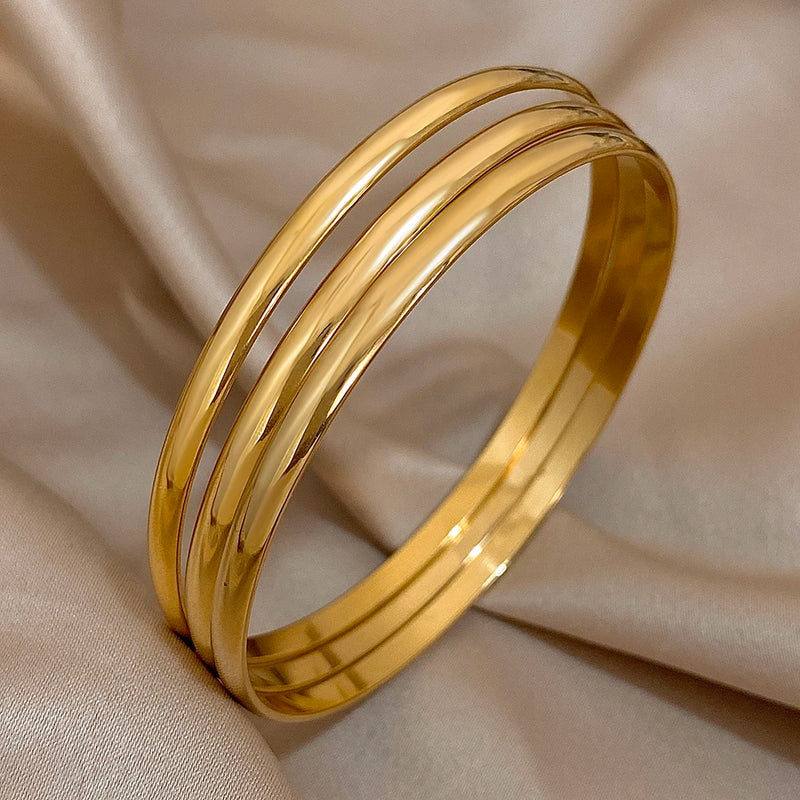 Minimalist Gold-Plated Stainless Steel Bangle Set
