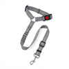 Gray adjustable reflective dog car safety harness with a red headrest strap