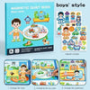A box of a magnetic quiet book for boys style featuring various figures and accessories.