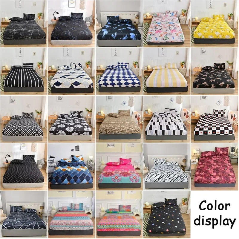 Non-Slip Fitted Sheet with Elastic Edges – Geometric Print, Soft Cotton Feel