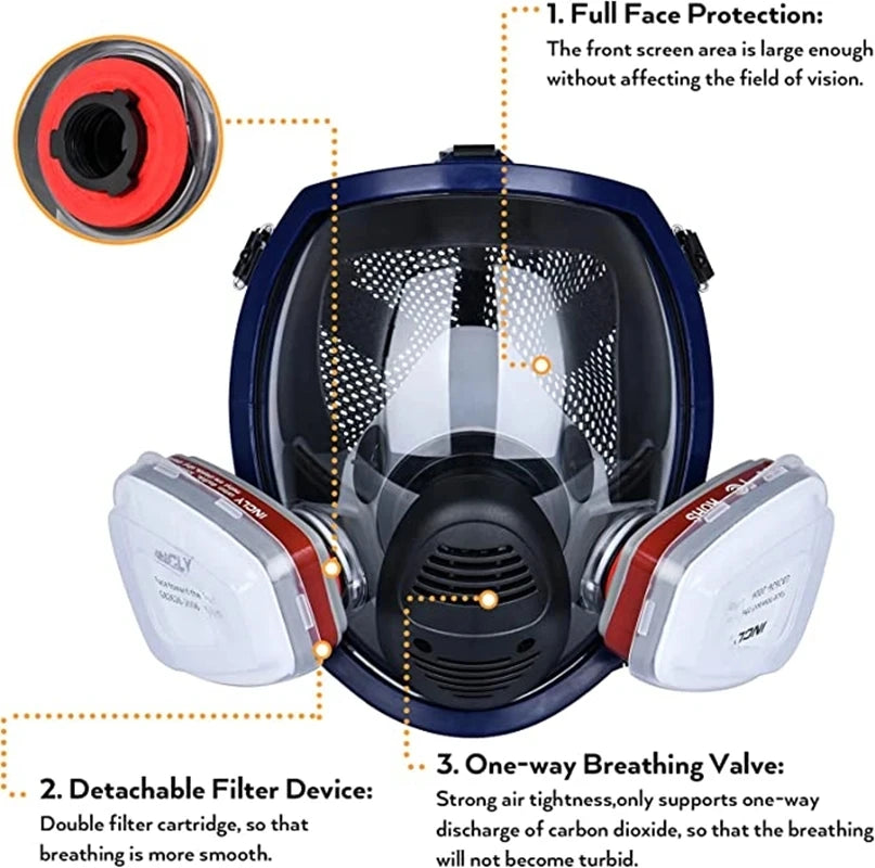 Full Face Chemical Respirator Mask with Anti-Fog Visor