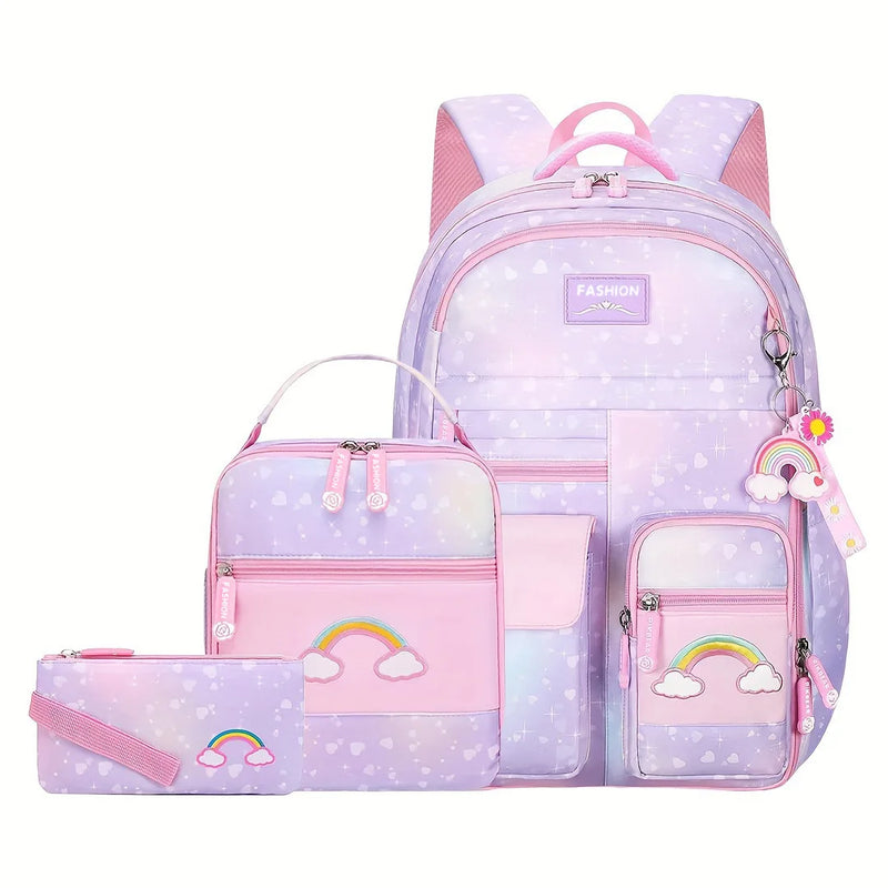 Schulrucksack-Set für Mädchen mit Brotdose & Federmäppchen
