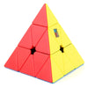 A red and yellow triangular puzzle cube with smooth turning faces.