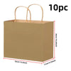 Ten brown kraft paper bags with twine handles shown in a side view.