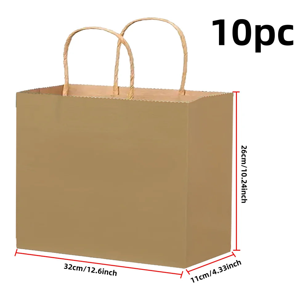 Ten brown kraft paper bags with twine handles shown in a side view.