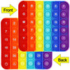 A colorful 2-in-1 alphabet and number fidget popper toy showing letter and number combinations.