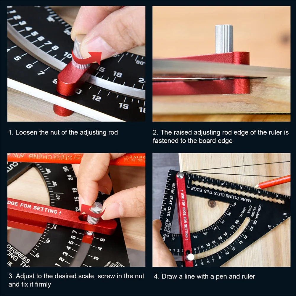 Adjustable Aluminum Alloy Triangle Ruler for Woodworking