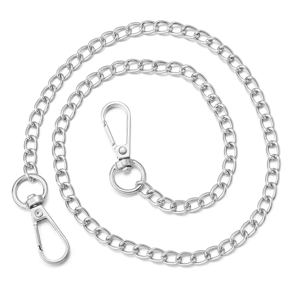 A silver metal chain bag strap or chain for purses and handbags