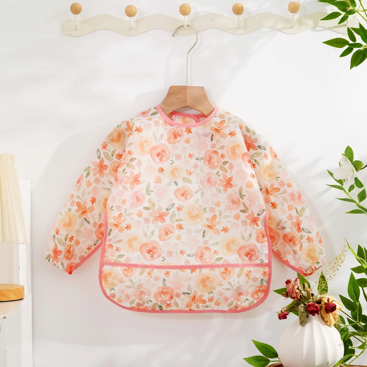 Waterproof Long-Sleeve Baby Bib with Catch-All Pocket