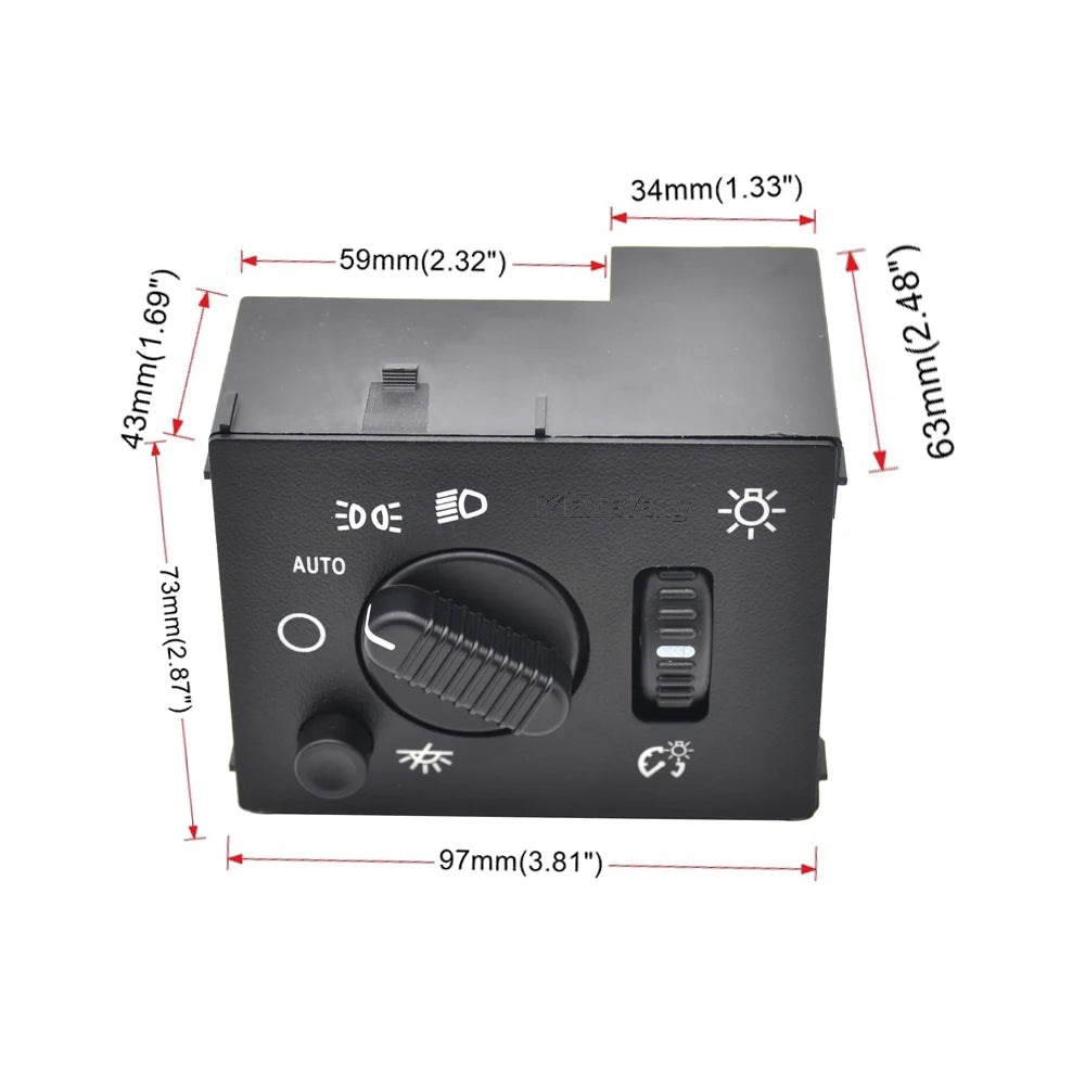 Black electronic switch for headlights and fog lights with auto mode and various light settings