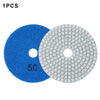 A set of two diamond polishing pads, one blue and one gray, for stone and concrete work.