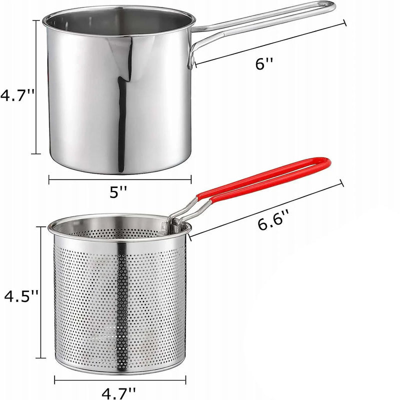Stainless Steel Deep Fryer Pot with Strainer Basket