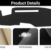 Black custom fit dash cover mat for Chevy Silverado and GMC Sierra showing non-slip, soft breathable, and lock edge cutting f