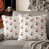 White ghost pattern throw pillow cover featuring small orange pumpkin designs