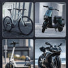 A collage showing a motorcycle, an electric scooter, and a modern electric vehicle.