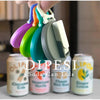 A hand is holding various colored reusable silicone can lids with straws, displayed next to soda cans.