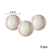 Three white foam stress balls with red speckles, measuring 6.3cm each.