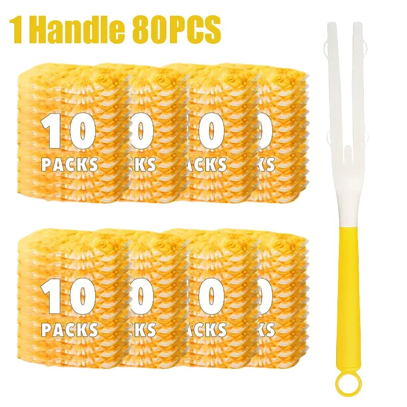 A set of 80 packs of yellow microfiber duster refills packaged in individual tubes.