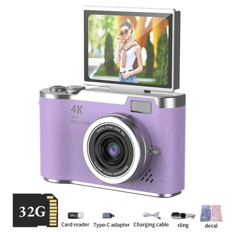 4K Digital Camera with 2.4-Inch Flip Screen and 48MP Sensor