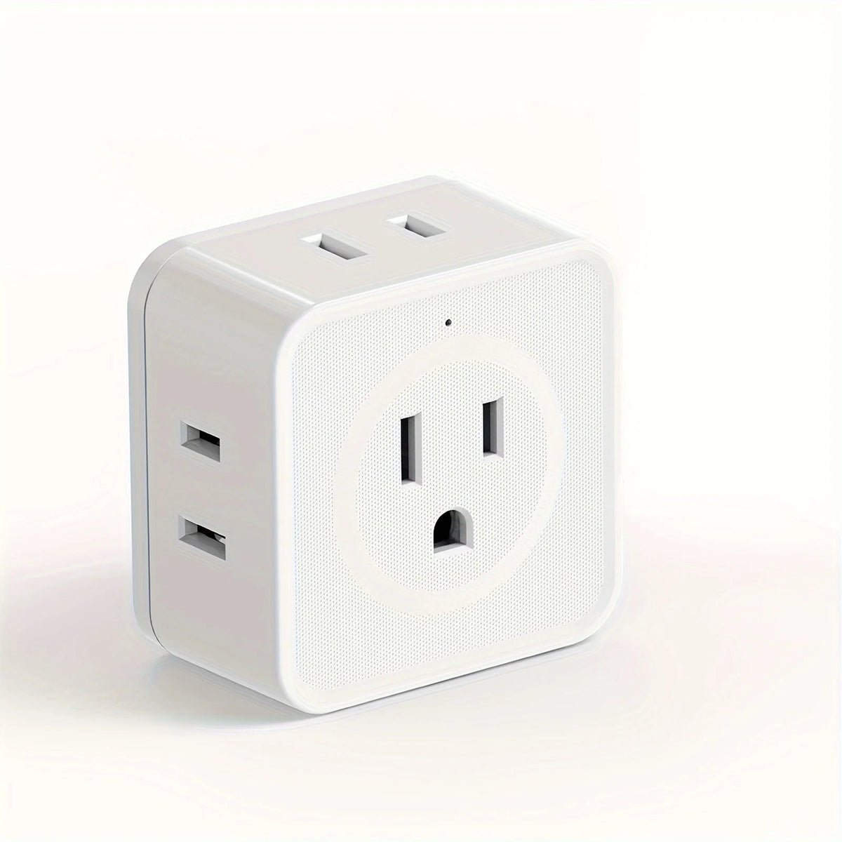 A white 5-outlet wall plug expander device viewed from the front.