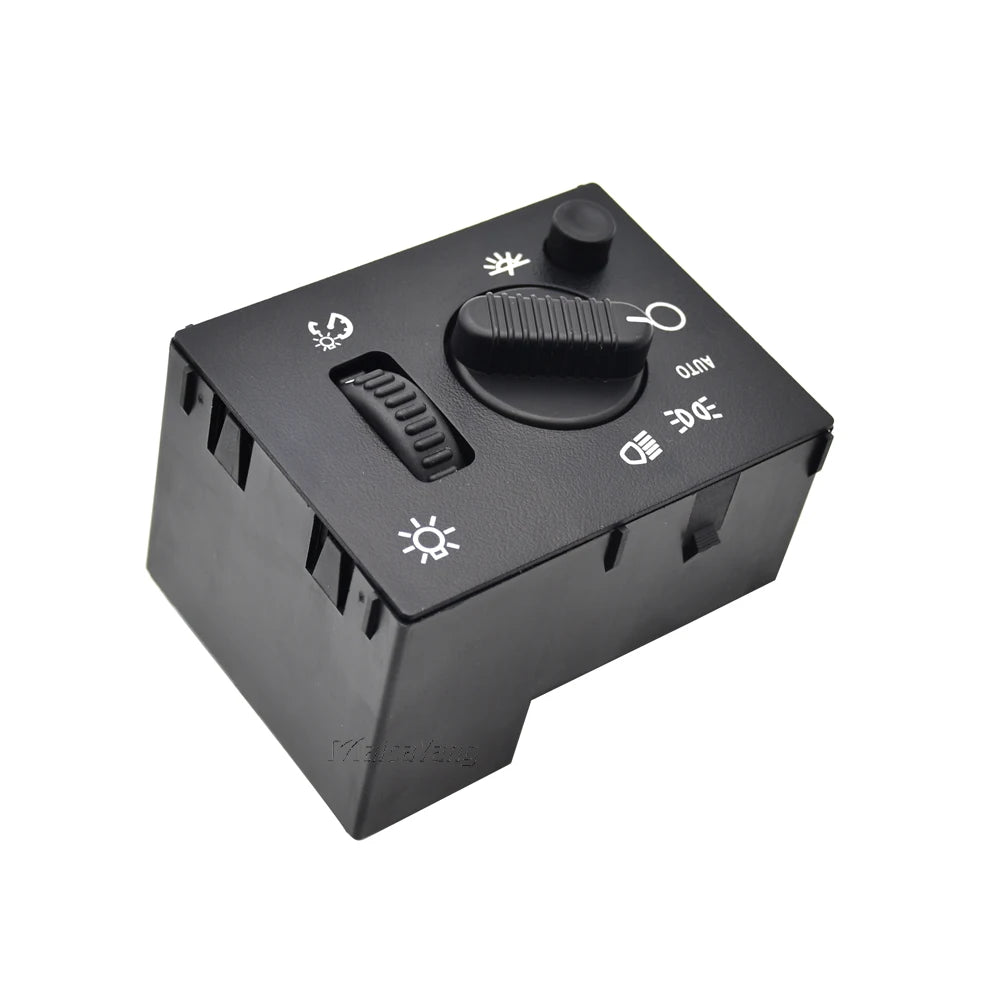 A black electronic switch for a headlight and fog light system, featuring an auto mode selector and power indicators.