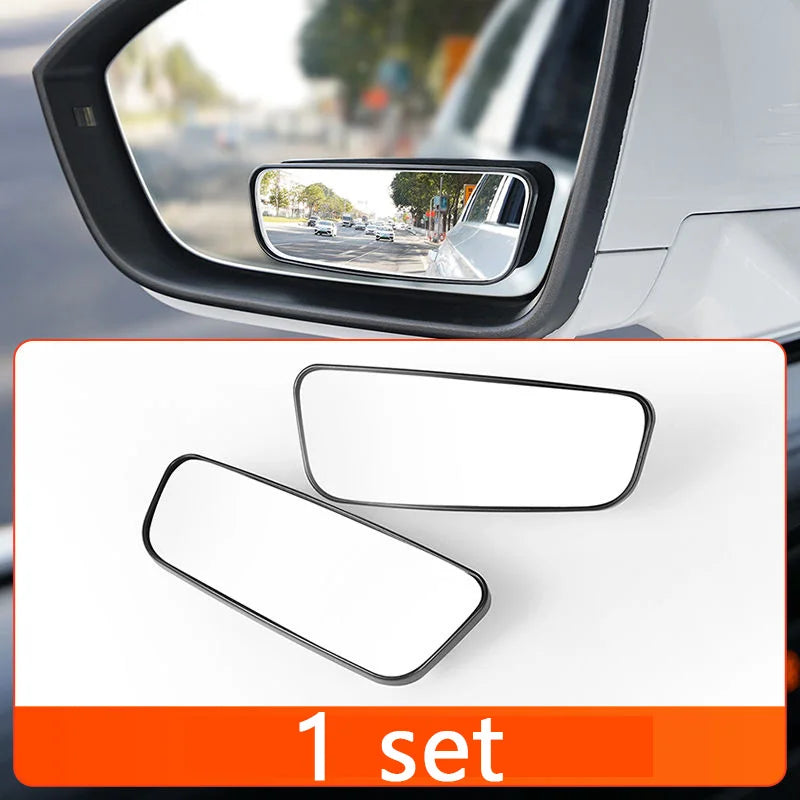 A set of two black blind spot mirrors for a car vehicle interior view.
