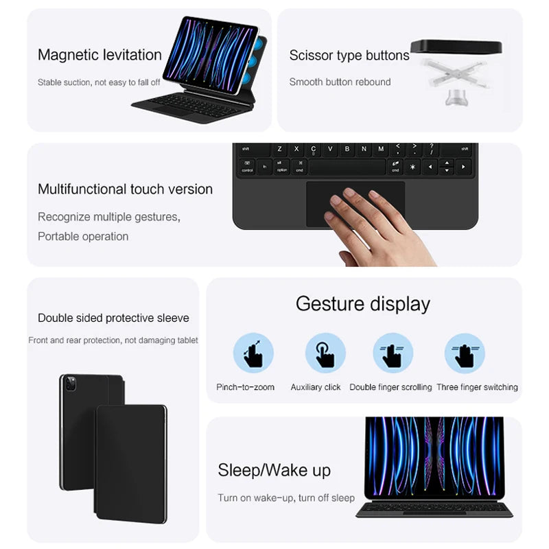 Bluetooth Keyboard Case with Touchpad for iPad Pro, Air & Standard Models