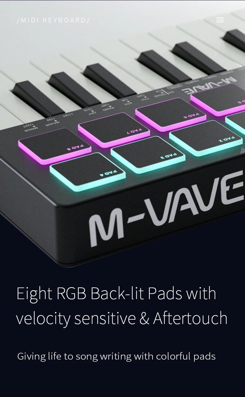 Portable 25-Key MIDI Controller with Pads and Wireless Connectivity