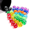 A bulk pack of 100 multicolor acrylic D6 dice in various colors and shapes.