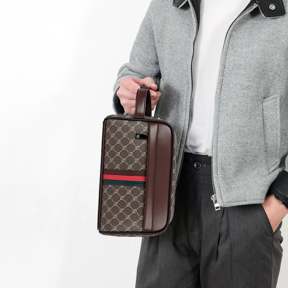Vintage Leather Men's Clutch Bag with Detachable Waist Strap