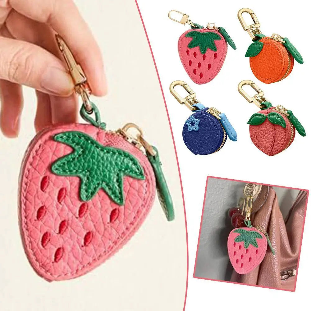 Fruit-Shaped PU Leather Coin Purse with Keychain