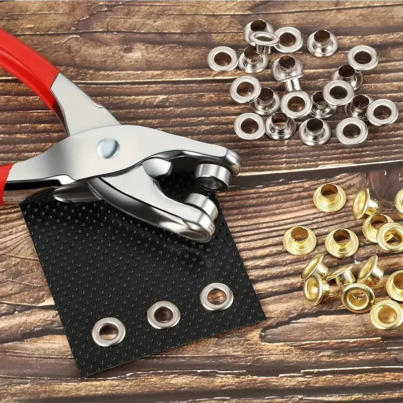 Heavy-Duty Grommet Eyelet Punch Plier Kit with 100 Metal Eyelets