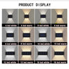 Display of various solar powered wall lights with different LED counts and color temperatures.