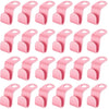 Pink space-saving cascading hanger connectors used for closet organization