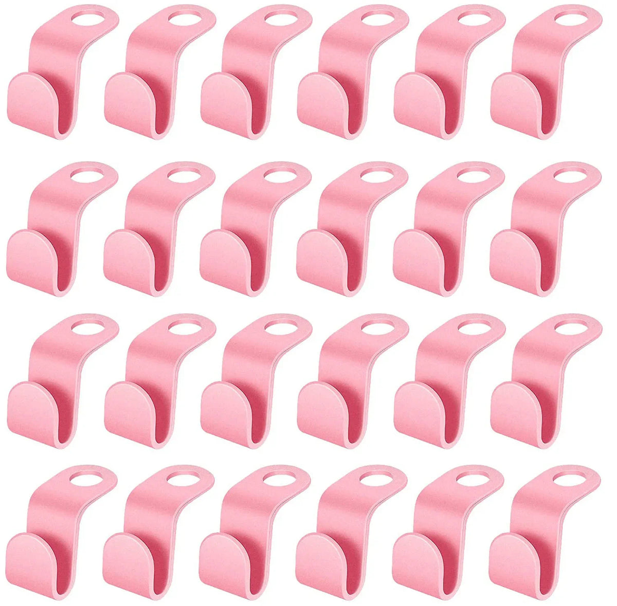 Pink space-saving cascading hanger connectors used for closet organization