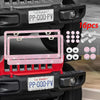 A set of 16 pink crystal rhinestone license plate frames for cars shown on a black vehicle.