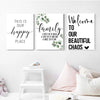Family Quote Canvas Wall Art – Minimalist Green Leaf Print