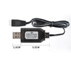 A black USB charger cable with a connector and a rectangular charging module is shown.