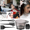 A collection of professional hair color mixing tools including bowls, spatulas, and brushes for salon use.