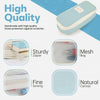 Light blue fabric pencil case with a zipper, featuring sturdy stitching and natural canvas material.