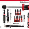 A set of magnetic quick-change screwdrivers in various sizes and tips, including a red and black handle.
