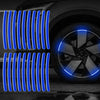 Blue reflective strips installed on a car wheel rim for enhanced visibility.
