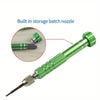 A green batch nozzle attachment for a screwdriver set, shown with an inset detail.