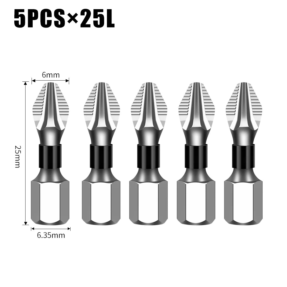 Magnetic Cross Head Screwdriver Bit Set (S2 Steel, Anti-Slip)
