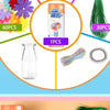 A creative flower craft kit showing various components including buttons, felt, and green yarn for DIY bouquet making.