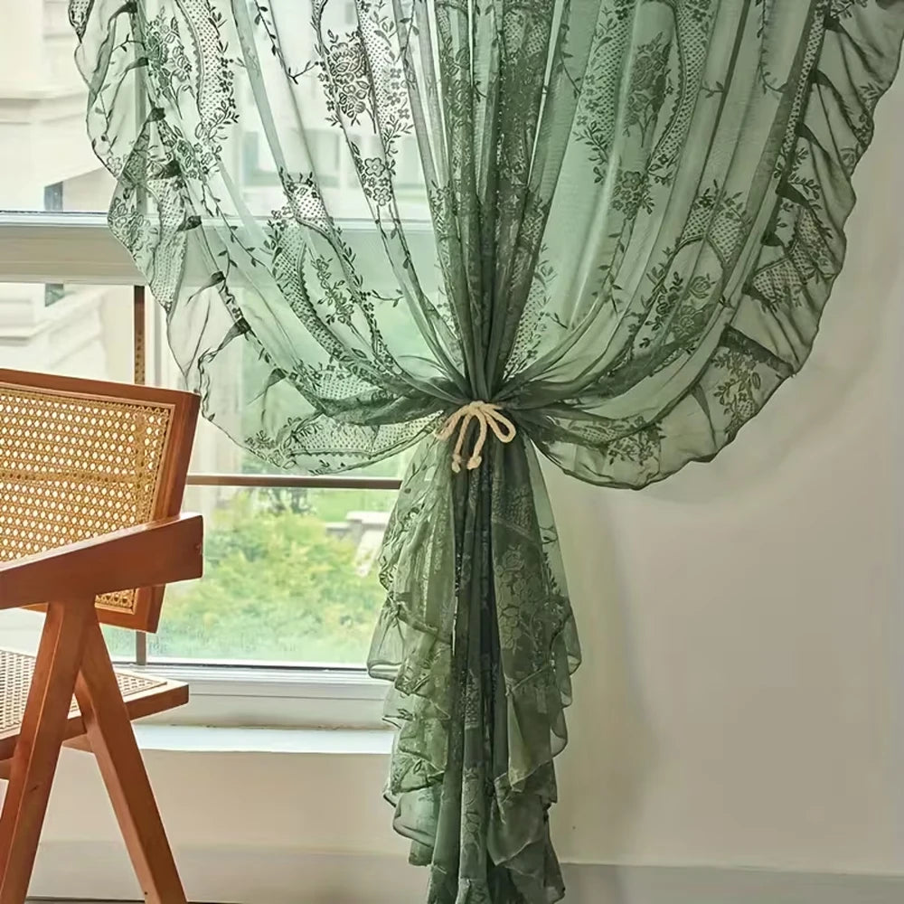 Floral Lace Window Curtain with Soft Sheer Fabric