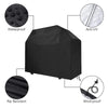 Black heavy-duty grill cover featuring waterproof, anti-UV, rip resistant, and wind-proof properties.