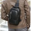 Men's Waterproof PU Leather Crossbody Bag with Geometric Pattern