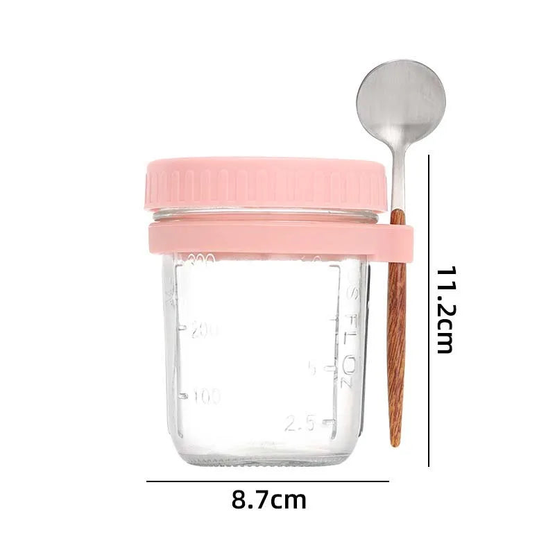 Glass Overnight Oats Container with Lid and Spoon