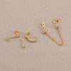 Double-Hole Link Chain Earrings with Green Zircon